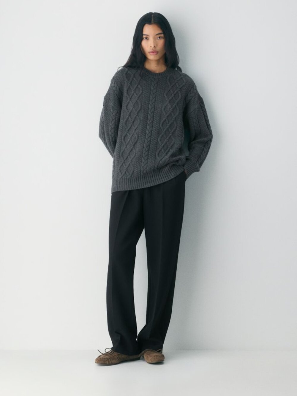 Aritzia 100% Merino Wool Heritage Knit Sweater in Dark Grey, NEW with tags